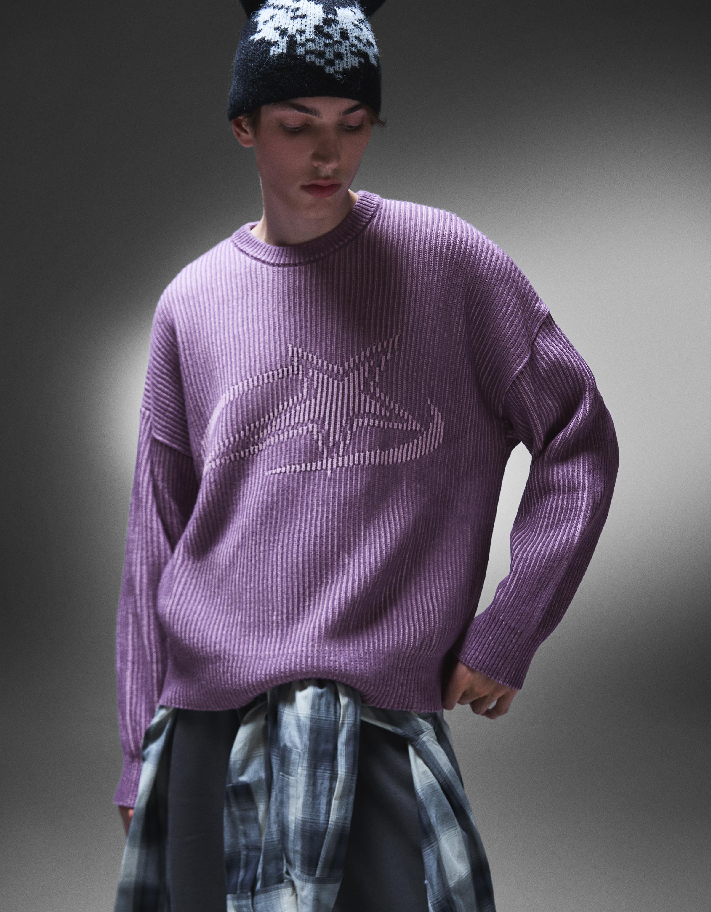 Bershka Pullover Mit Print Herren Xs Violett