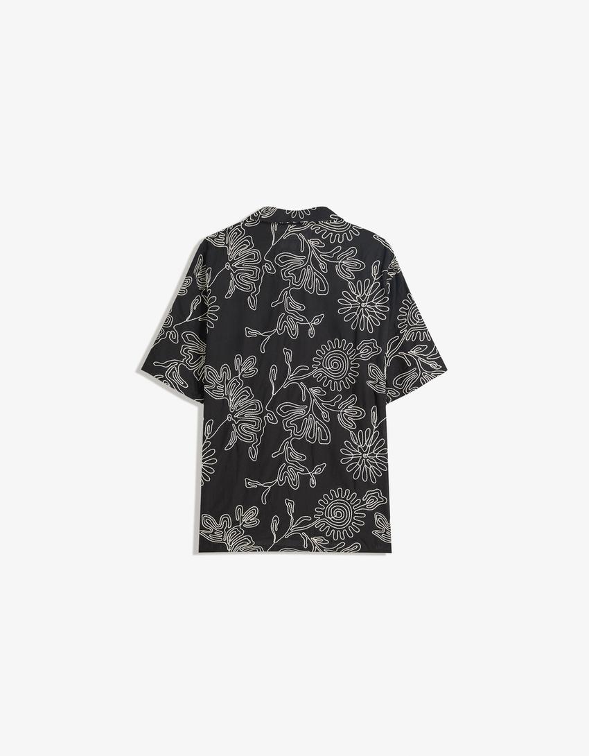 Camicia a maniche corte ricamata-Nero-5