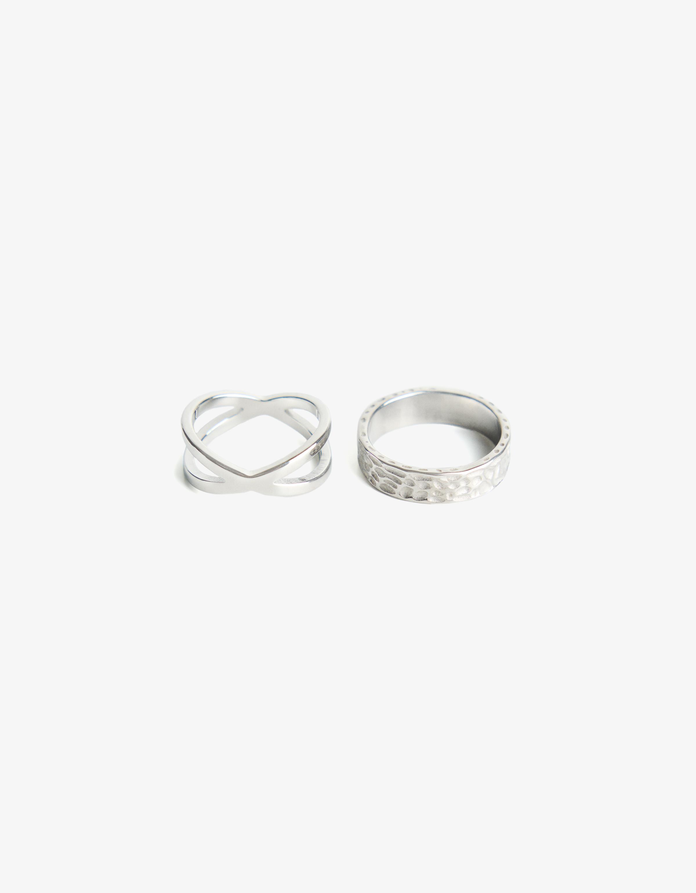 Bershka 2er-Pack Ringe Herren M Silber