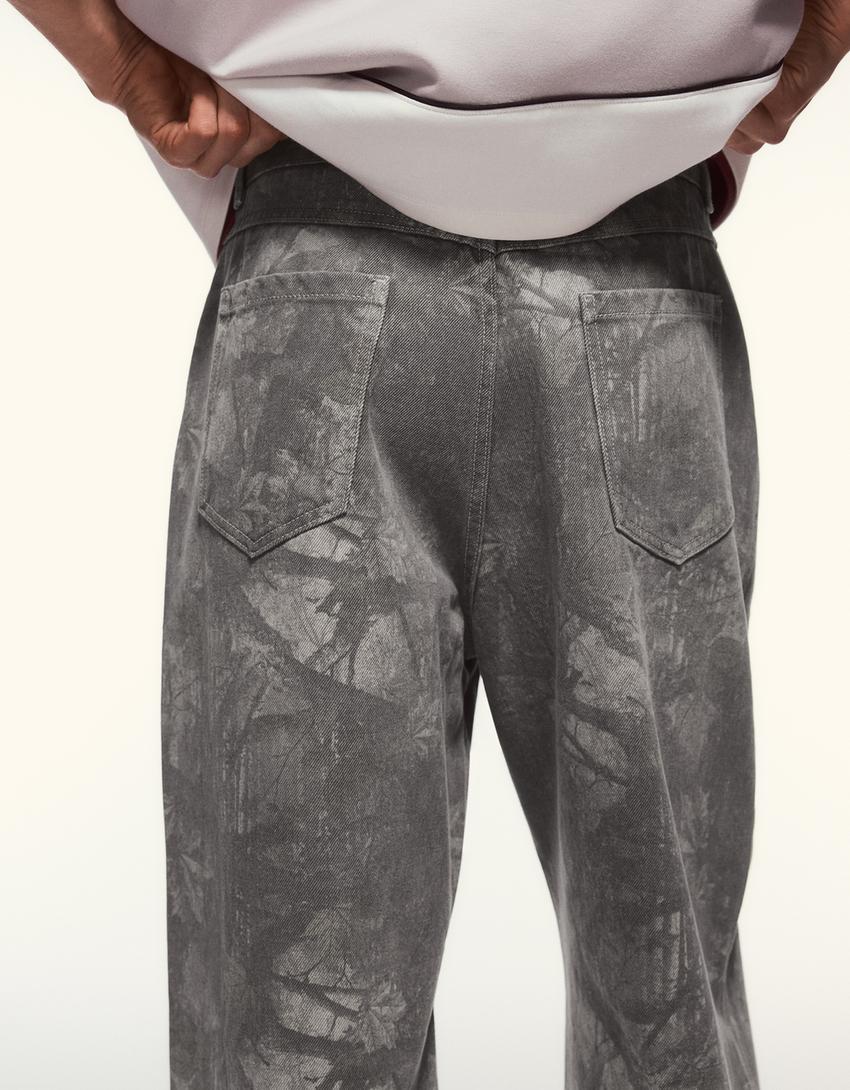 Baskılı super baggy fit pantolon-Koyu gri