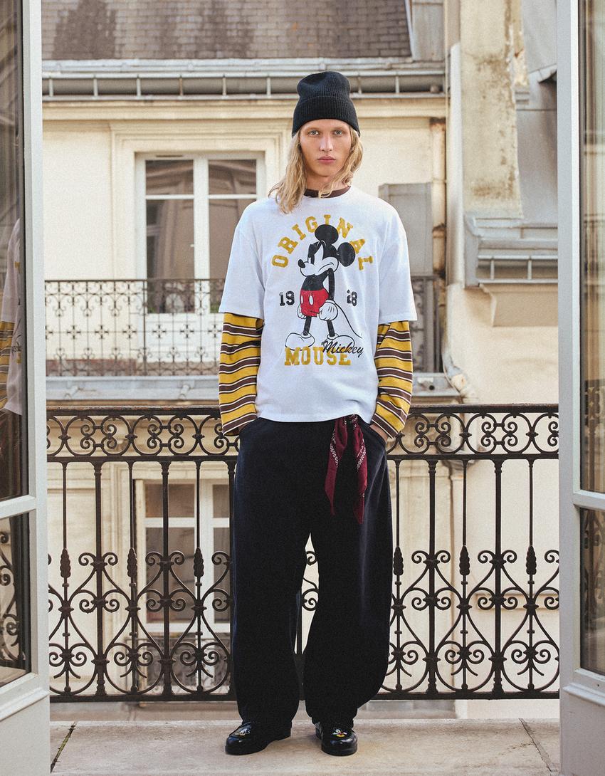 T-Shirt mit Mickey Mouse Print und kurzen Ärmeln-Weiss