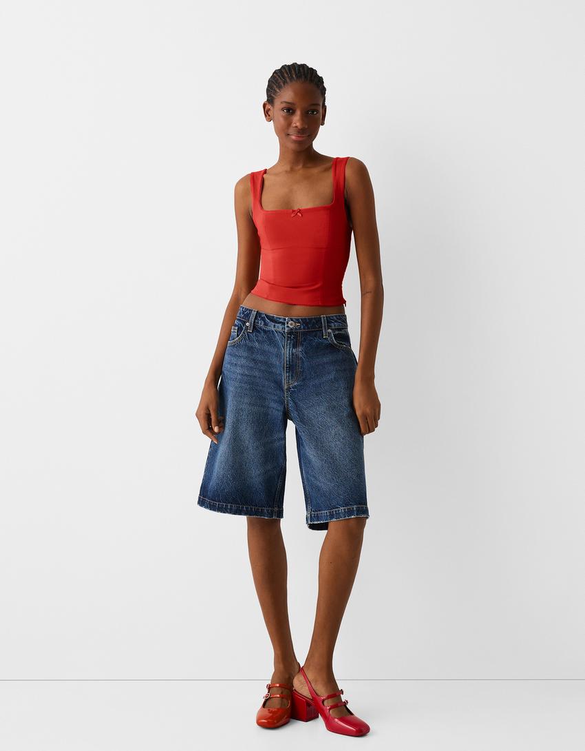 Bengaline top with bow detail-Red-3