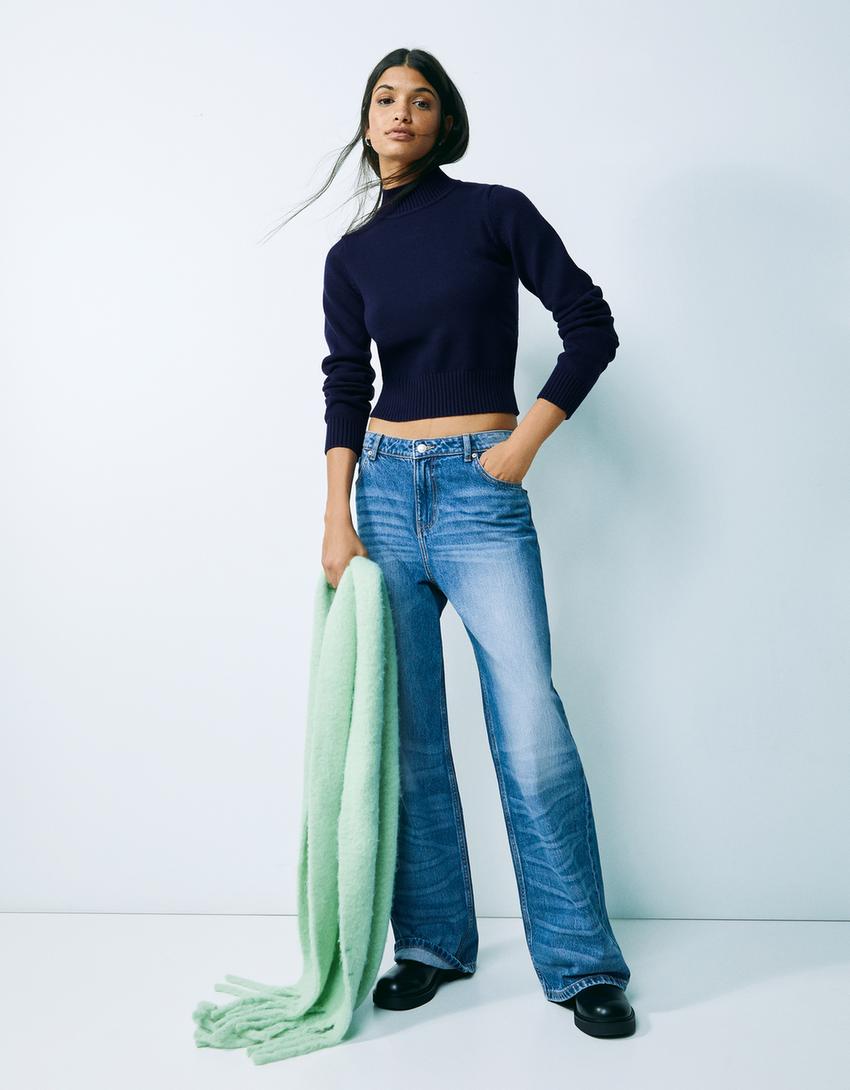 Pull en à col montant-Bleu-2