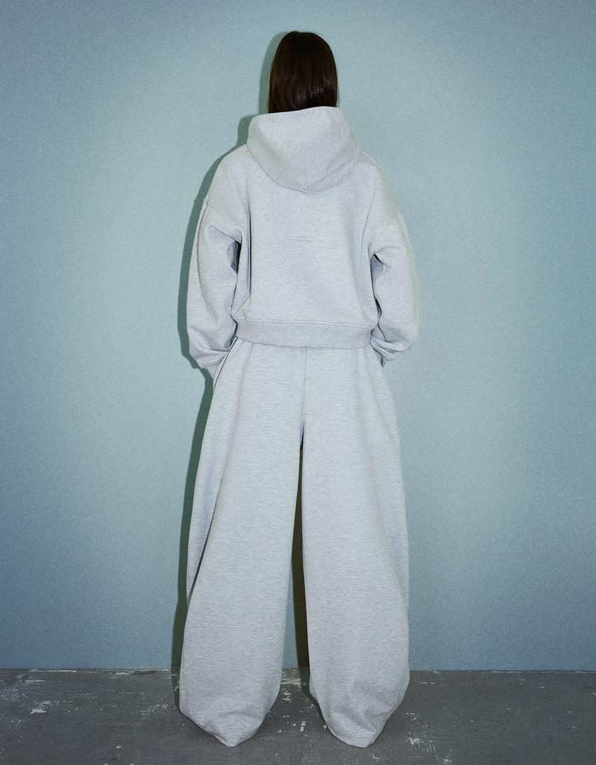 Sweatshirt material barrel pants-Grey