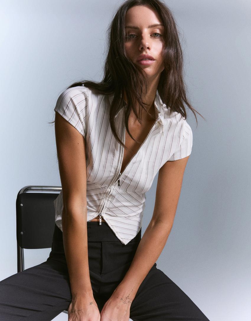 Short sleeve shirt with zip-Grey-0