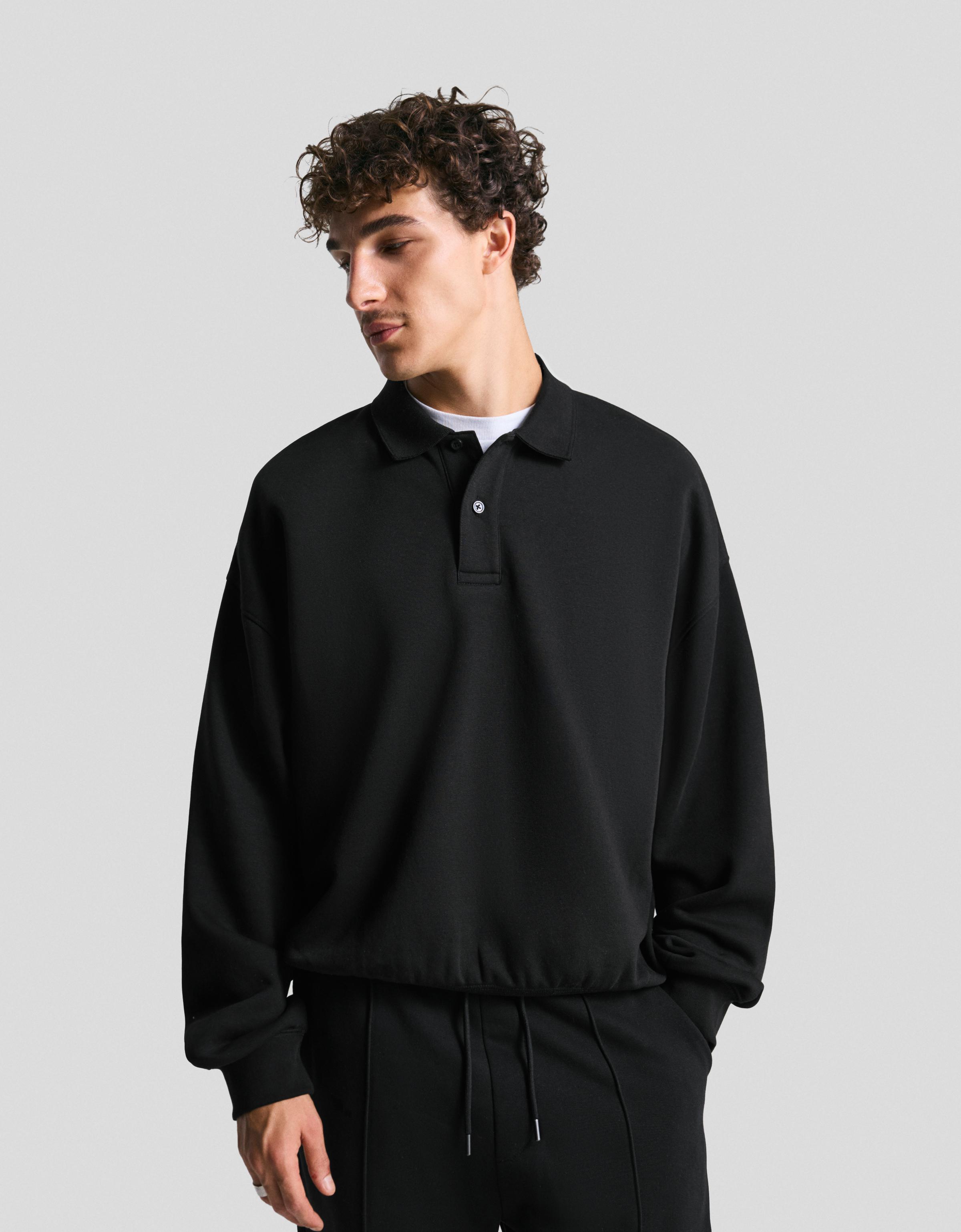 Bershka Sweatshirt Mit Polo-Kragen Herren S Schwarz