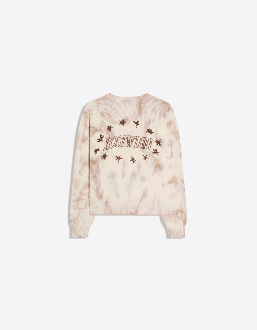Printed crew neck sweater-Beige