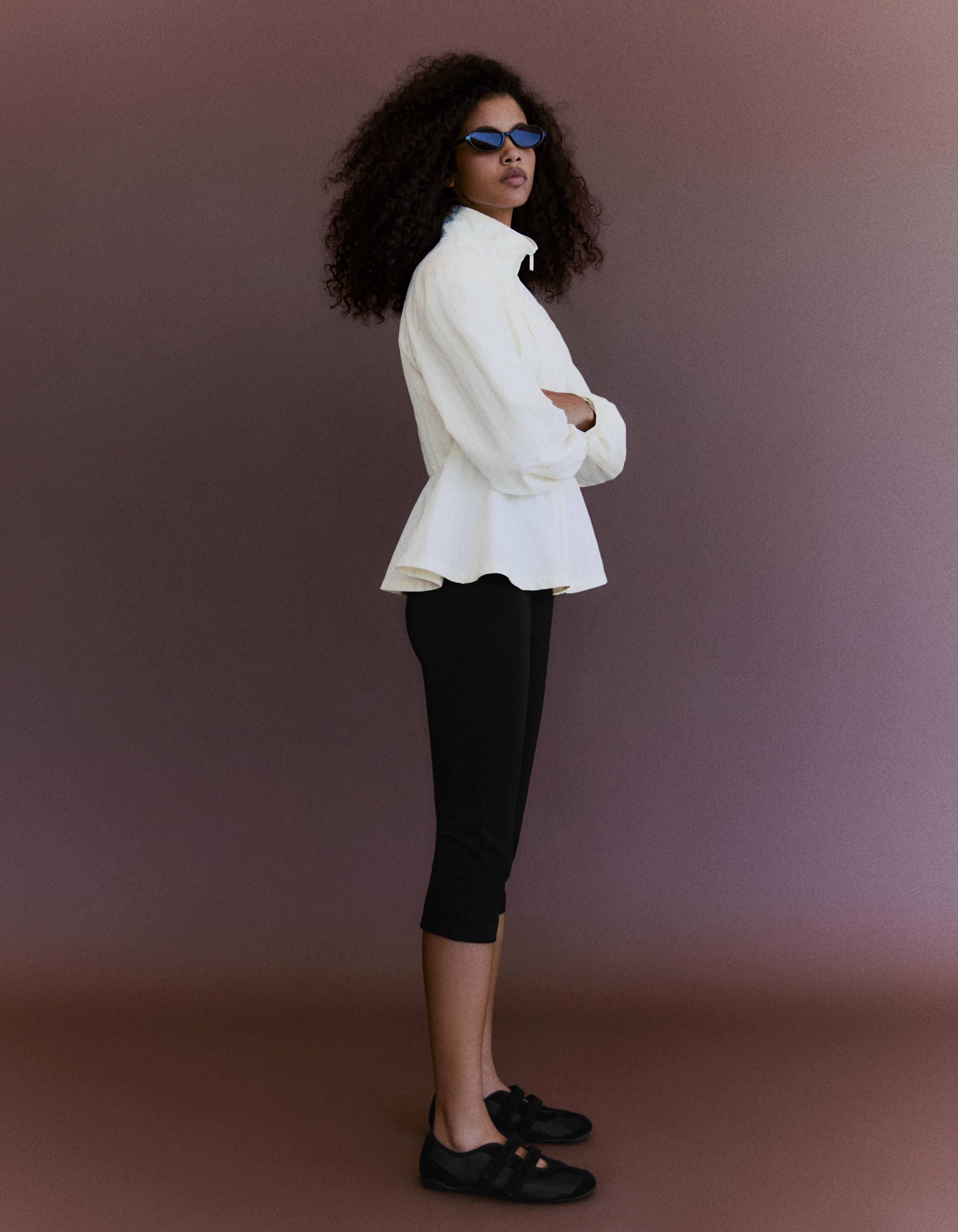 Peplum zip-up jacket — Cream