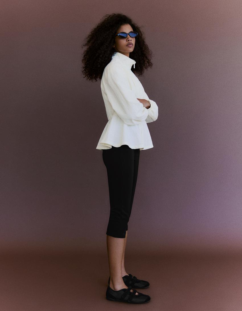 Peplum zip-up jacket-Cream