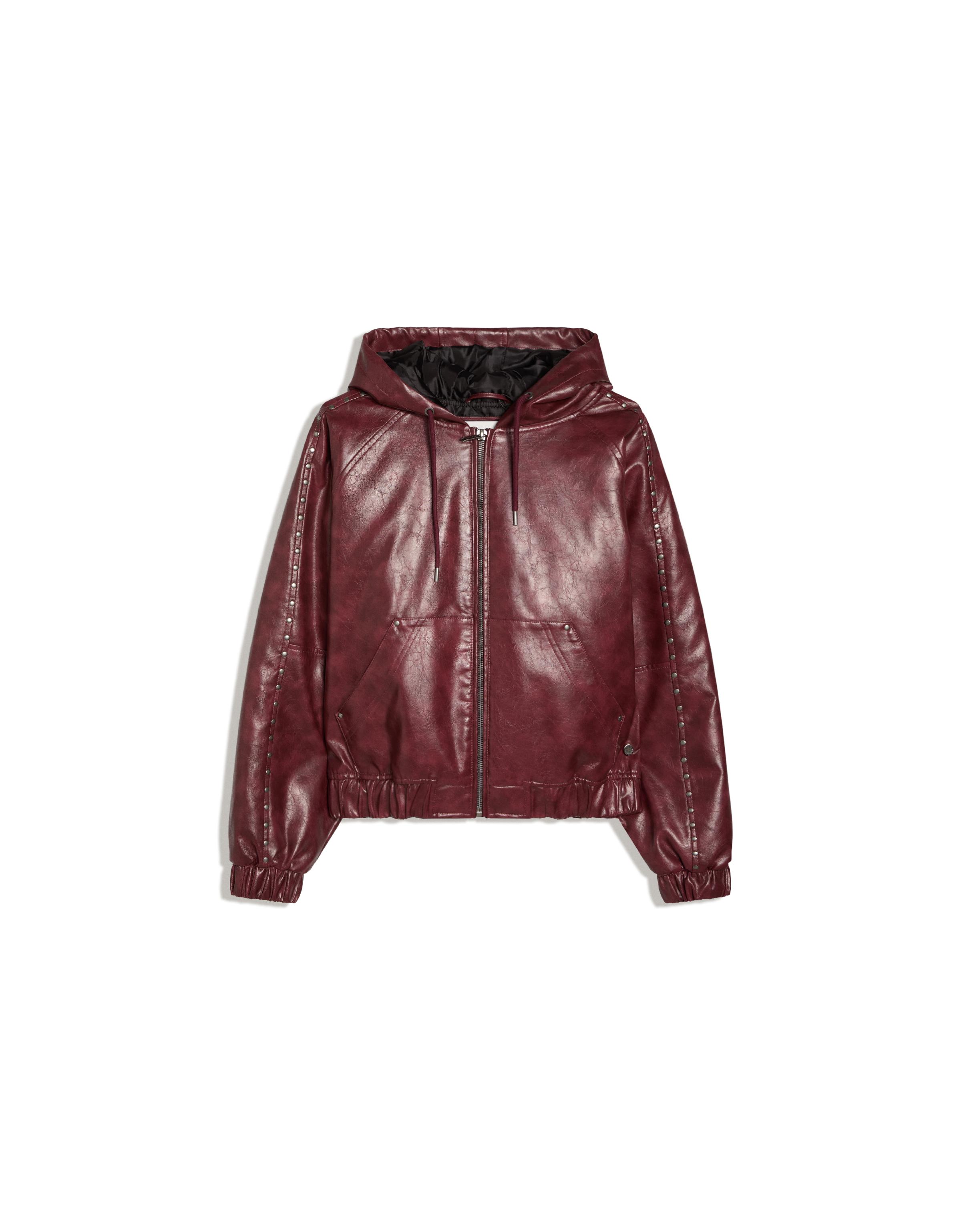 Studded faux leather jacket — Maroon