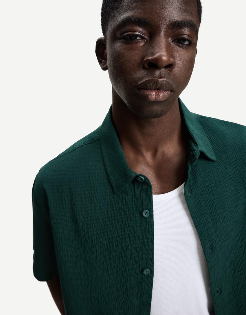 Pleated short sleeve shirt-Green