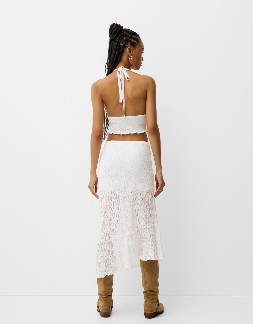 تنورة دانتيل متوسط الطول-أبيض-2