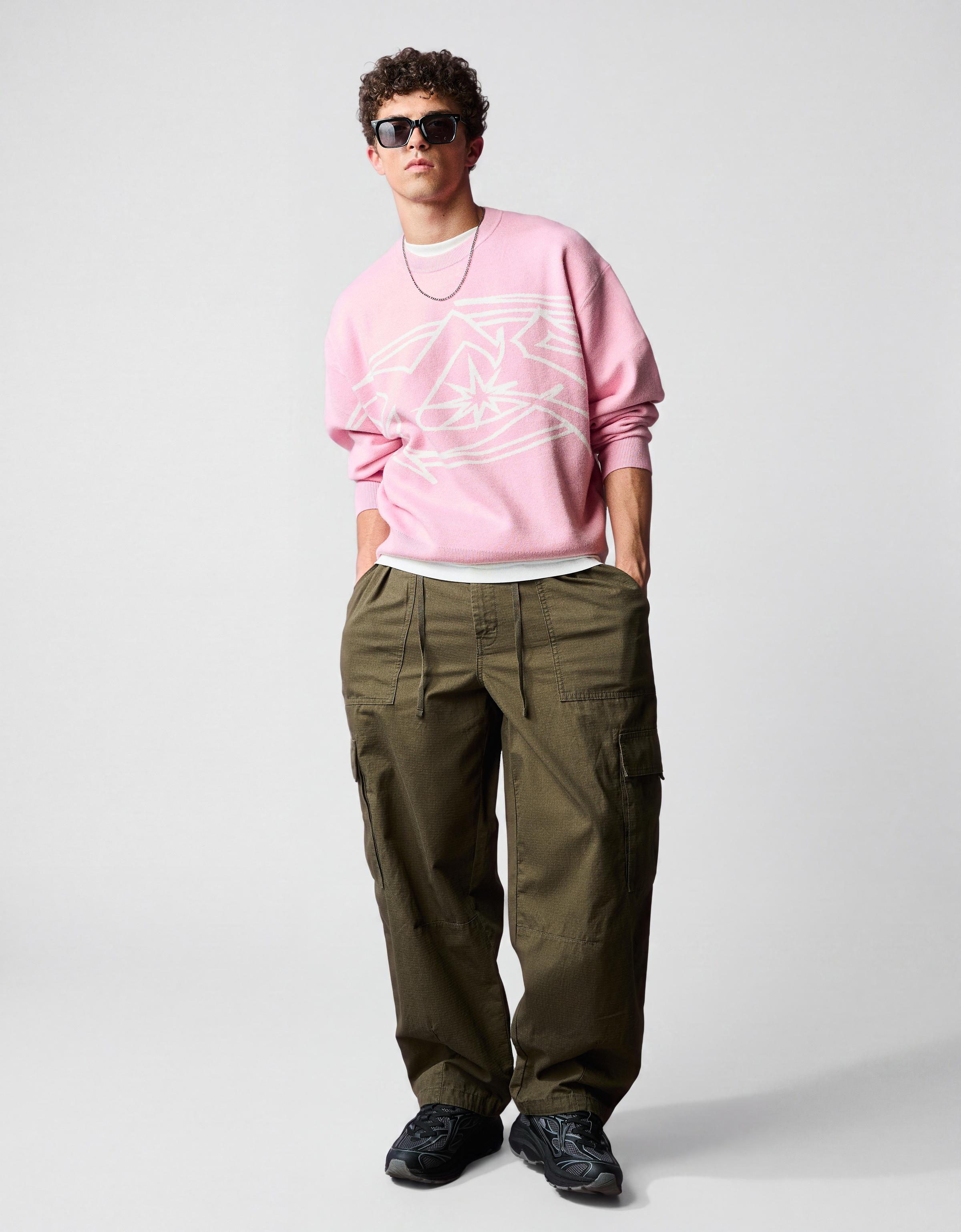 Printed round neck jumper — Pink