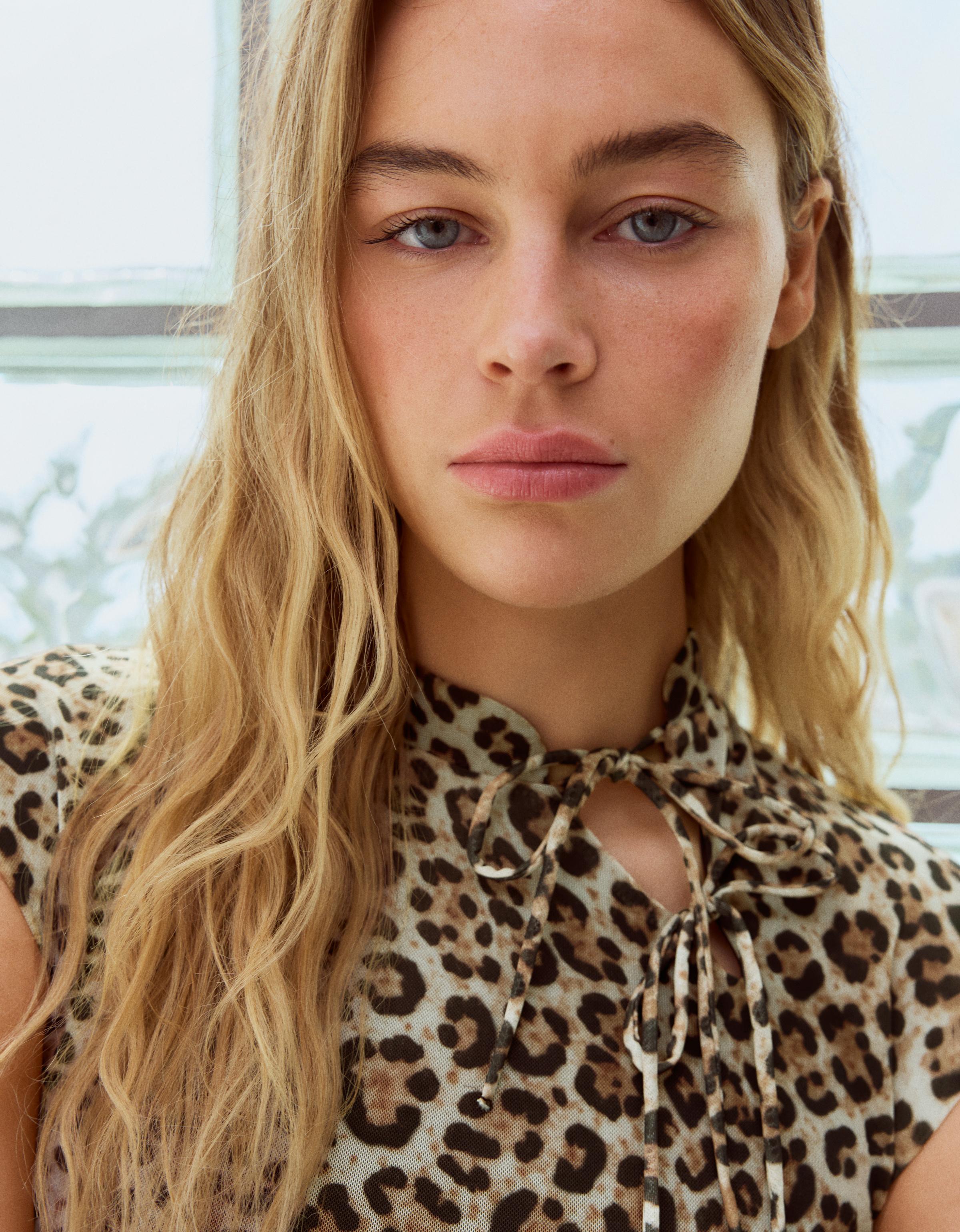 Animal print tulle mini dress — Brown