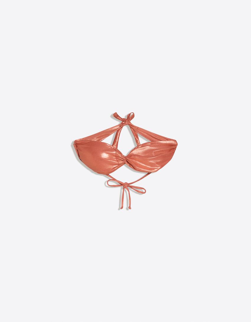 Haut de bikini bandeau lamé-Orange