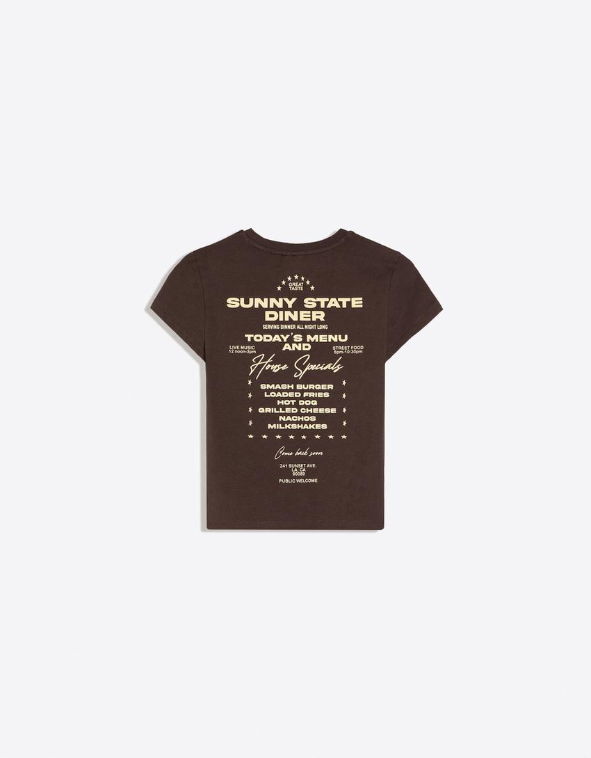 Fitted short sleeve print T-shirt-Brown