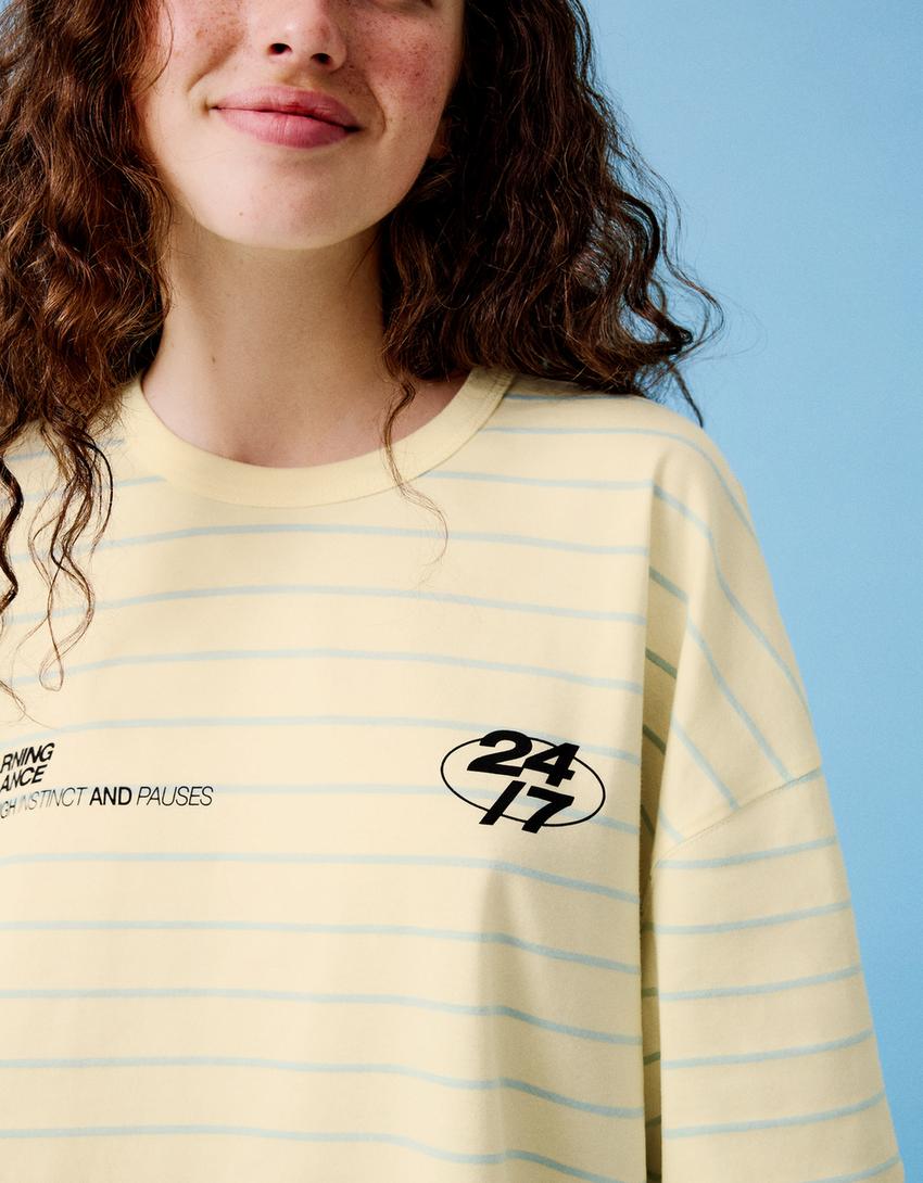 Oversize-T-Shirt mit Print-Gelb