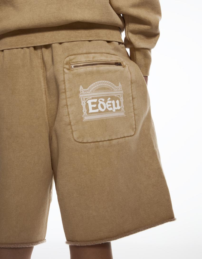 Aries X Bershka Yıkanmış Görünümlü Bermuda-Deve tüyü rengi