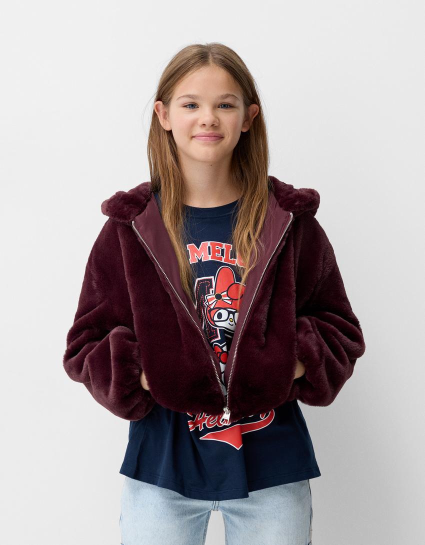 Fuzzy jacket with hood - BSK Teen | Bershka