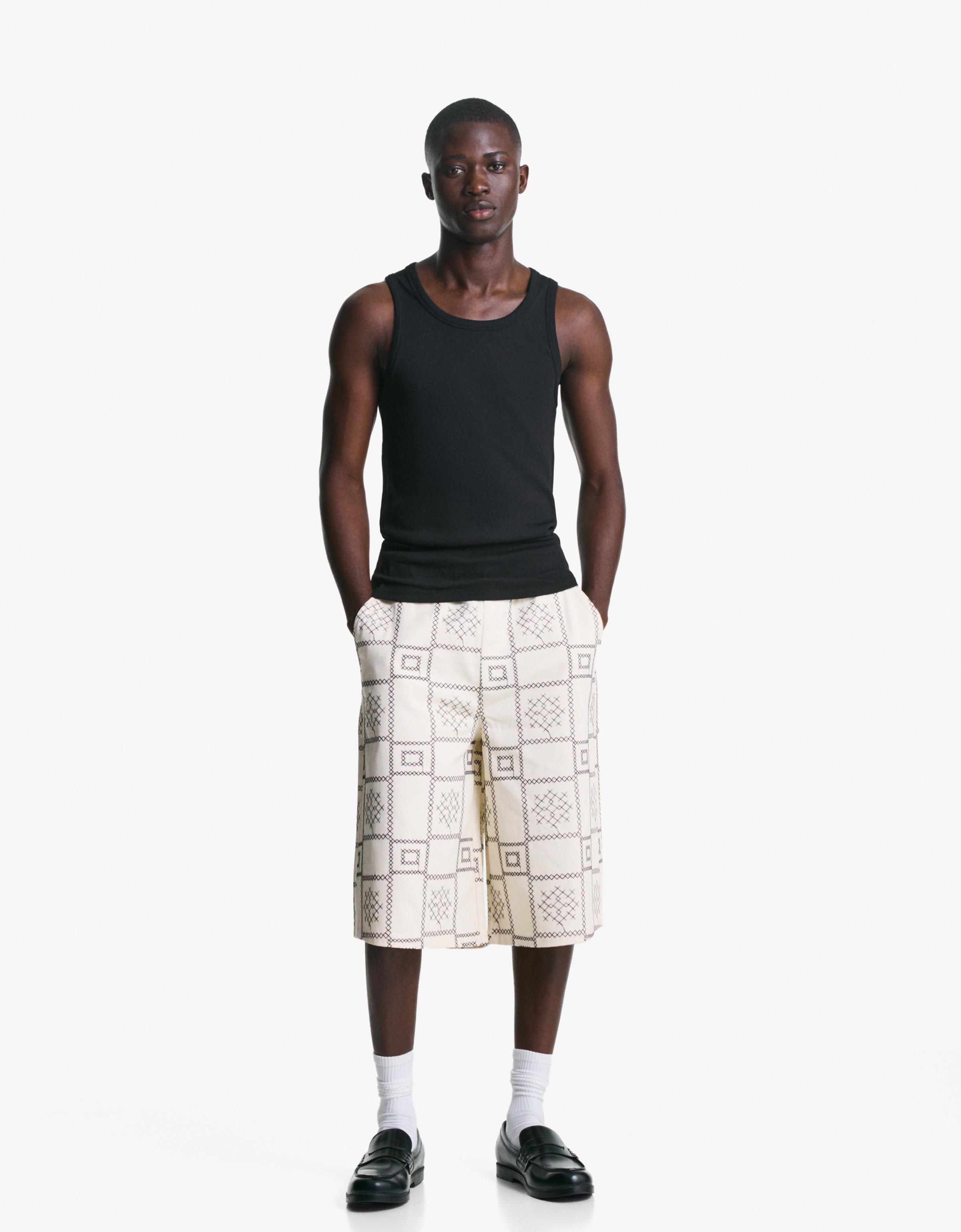 Bershka Baggy-Bermudas Herren L Rohweiß