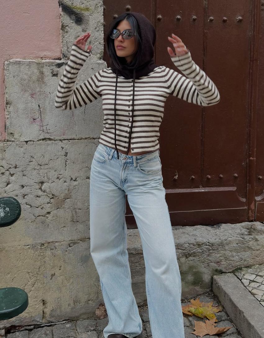 Striped knit cardigan-Brown