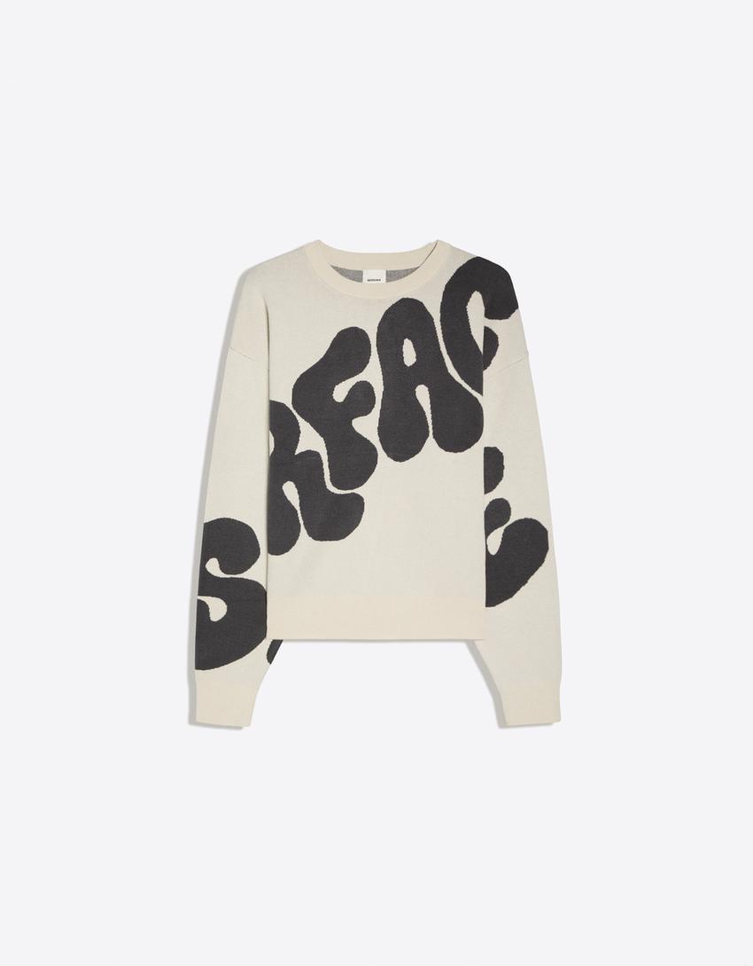 Pullover mit Rundausschnitt und Print-Grau