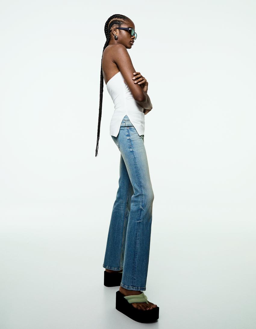 Low waist bootcut jeans-Gewassen blauw-0