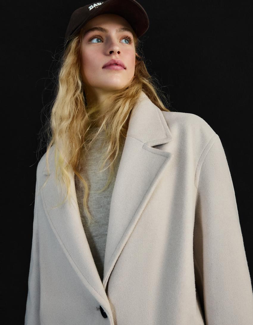 Yumuşak dokulu uzun palto-Kum rengi