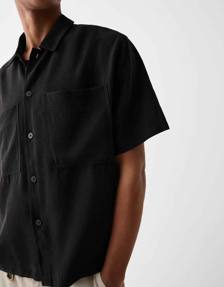 قميص رسمي بقصّة مربعة وأكمام قصيرة-أسود-2