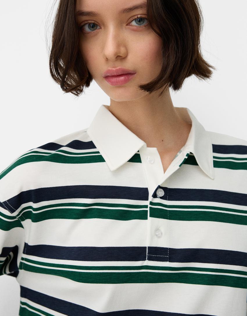 Long sleeve polo collar T-shirt - Women | Bershka