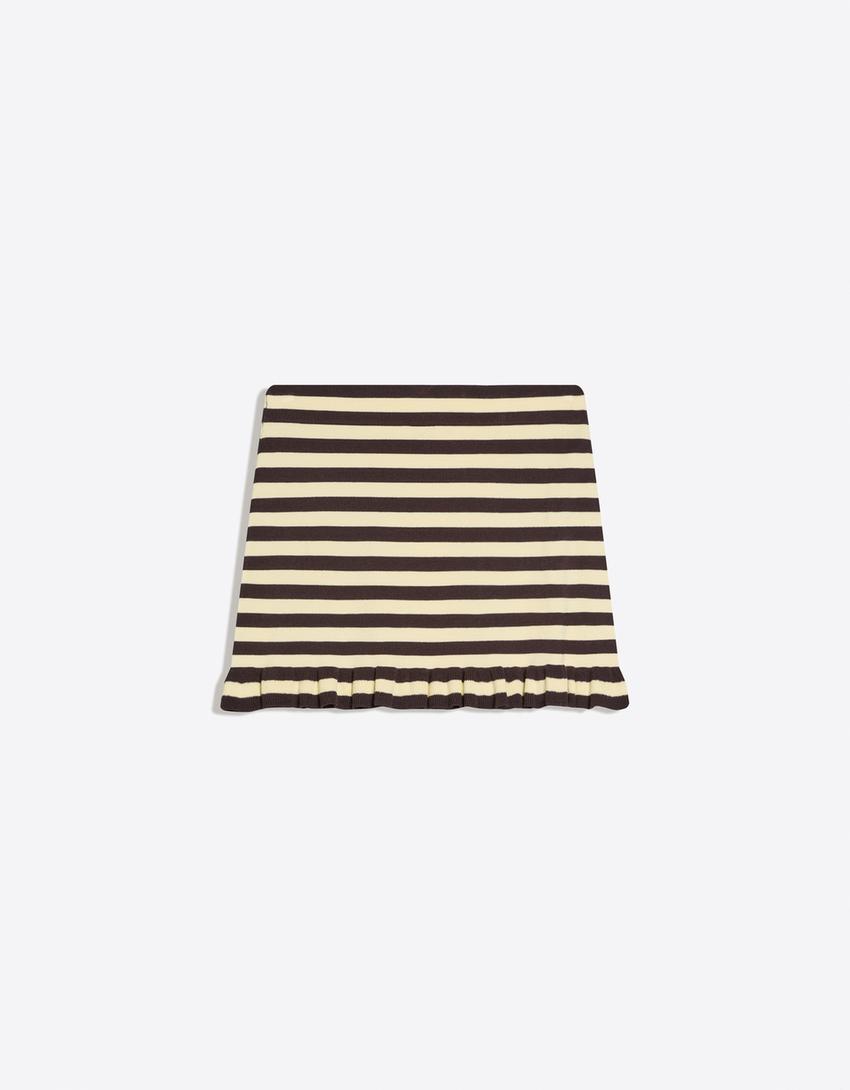 Striped mini skirt-Brown