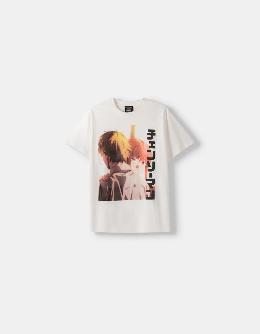 T-shirt manches courtes imprimé Chainsaw Man-Blanc cassé-4