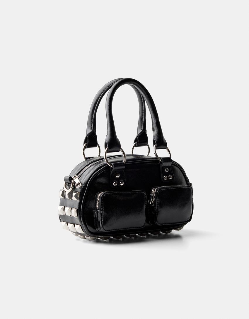 Studded mini bowling bag-Black