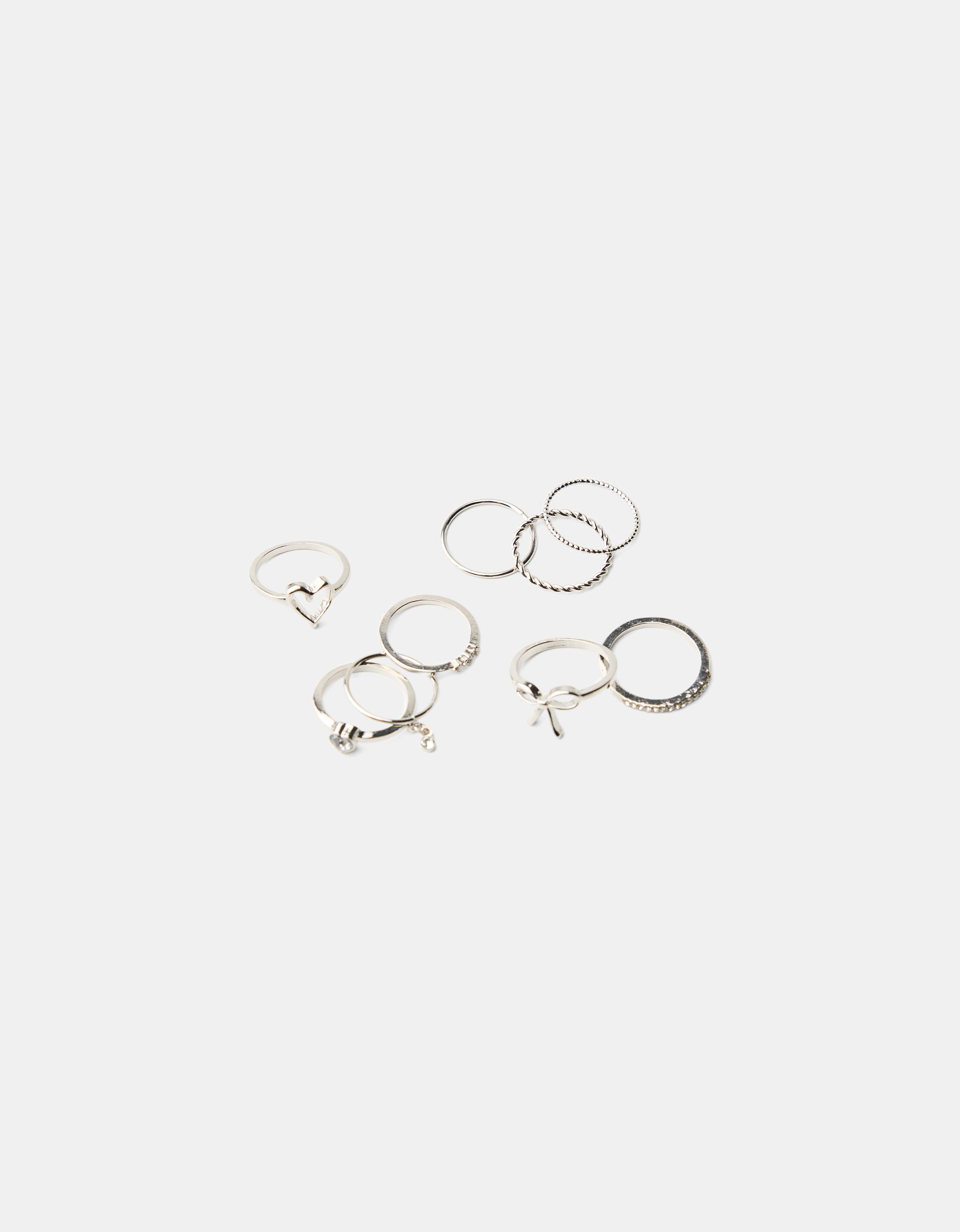 Bershka 9er-Pack Ringe Mit Herz Damen S Silber