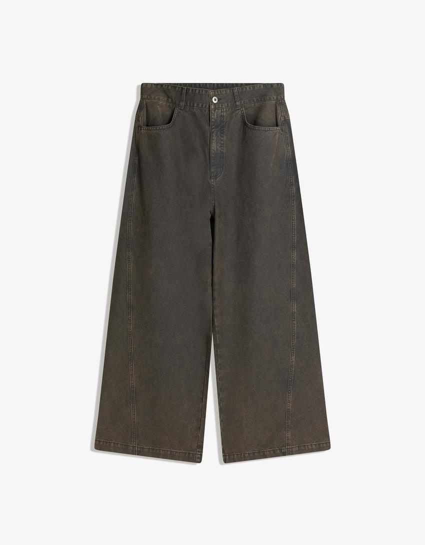 Pantalón megabaggy encerado-Kaki