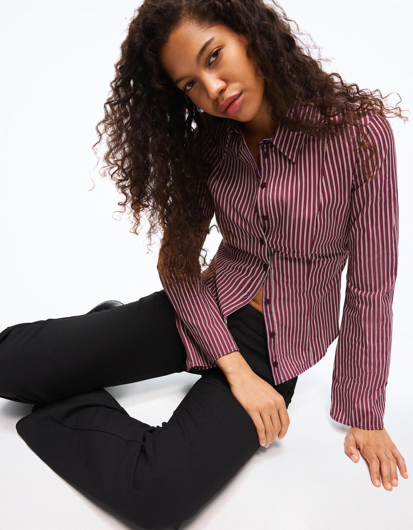 Chemise ajustée à manches cloche-Grenat