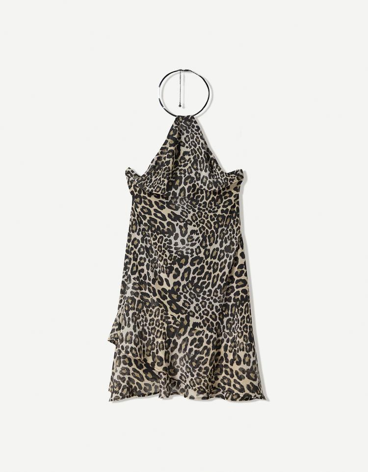 Animal print mini dress with buckle