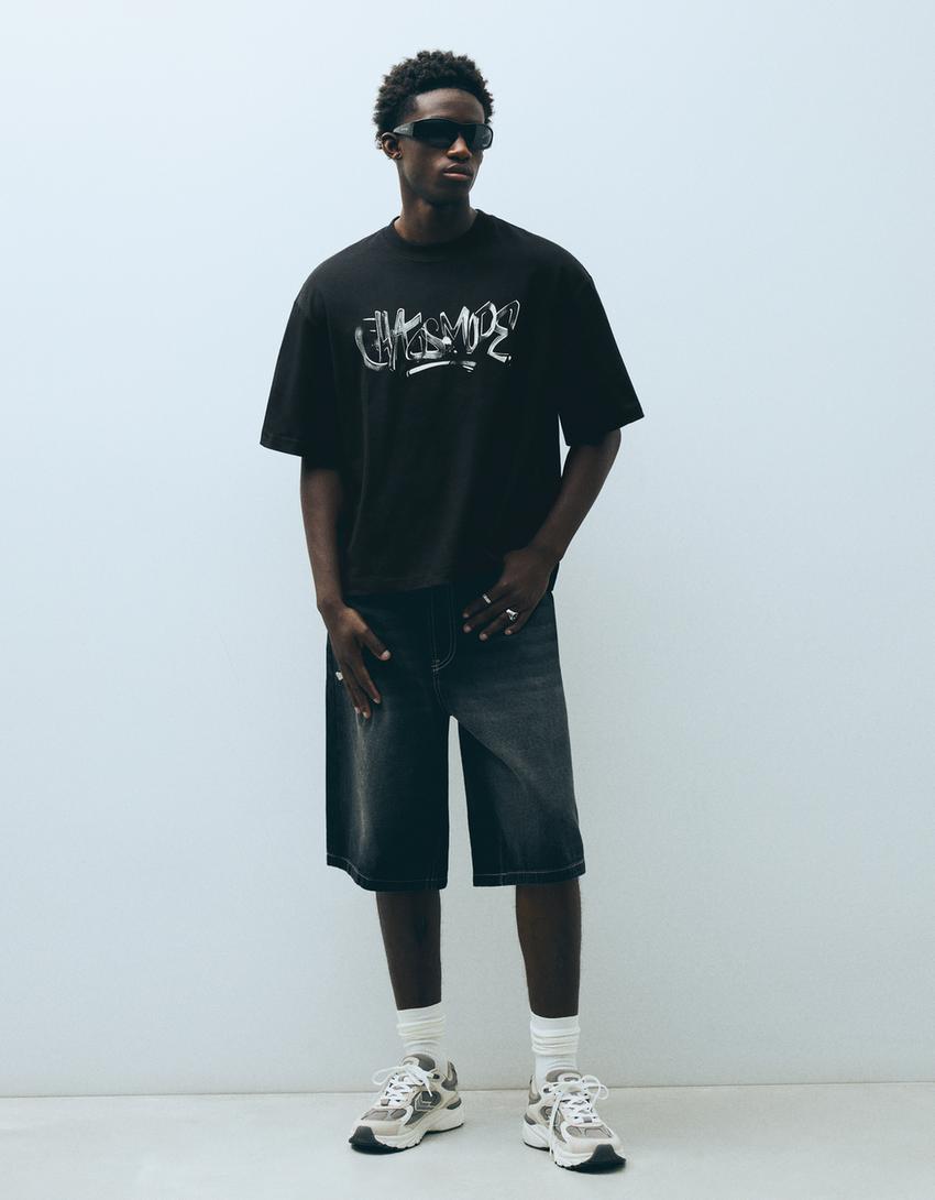 Boxy-fit printed T-shirt-Black