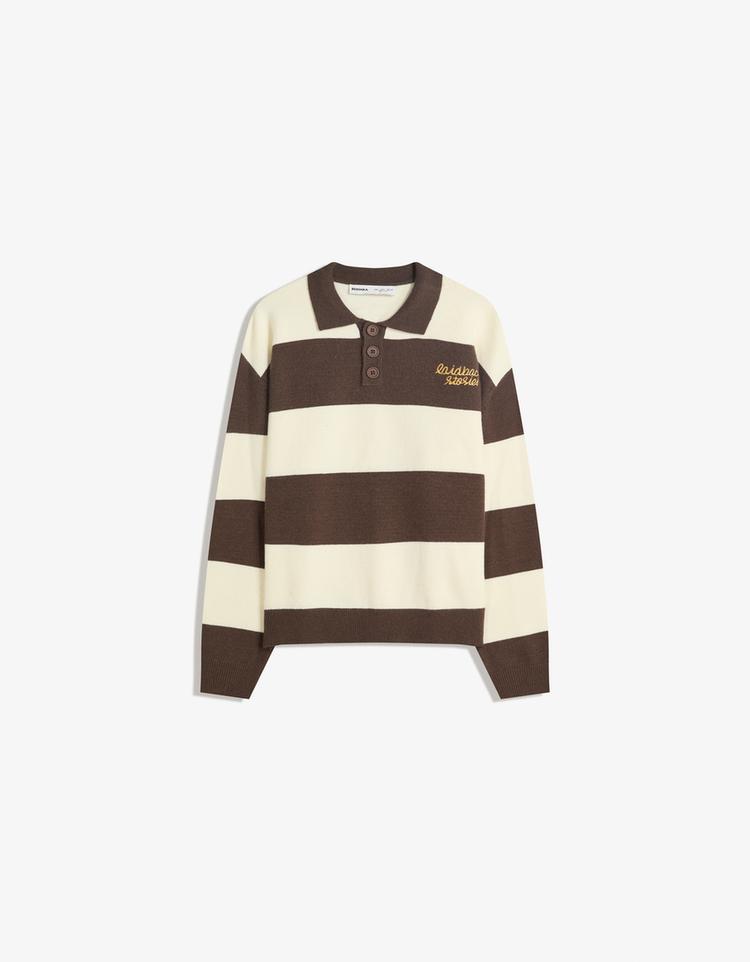 Polo collar sweater with stripes