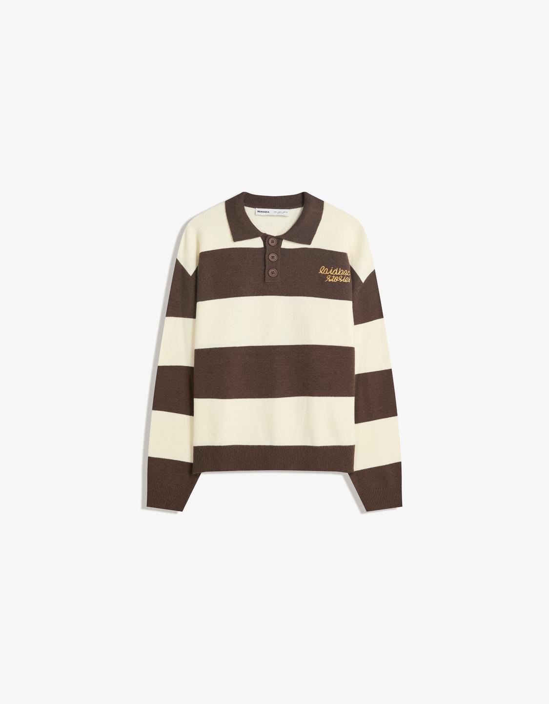 Polo collar sweater with stripes
