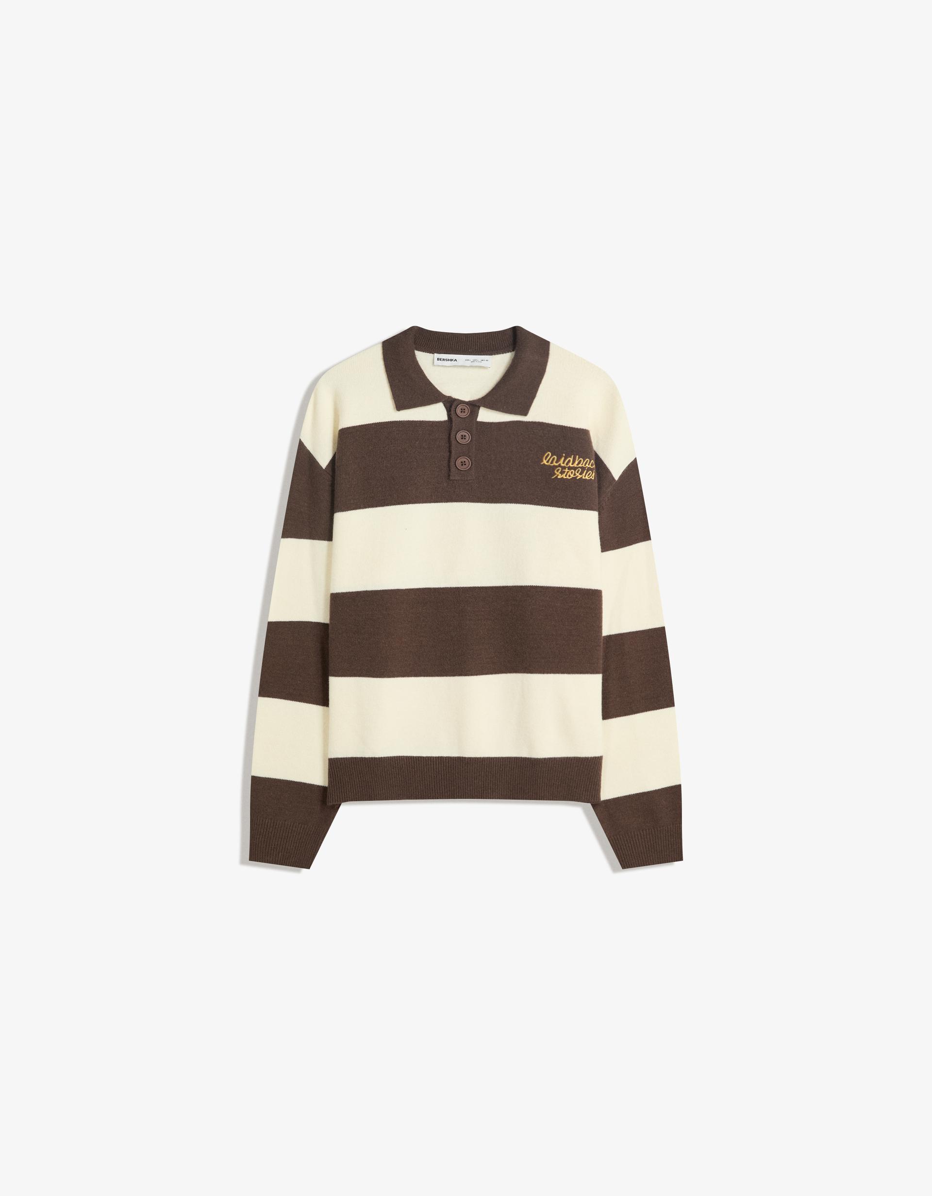 Polo collar sweater with stripes Clothing Men Bershka