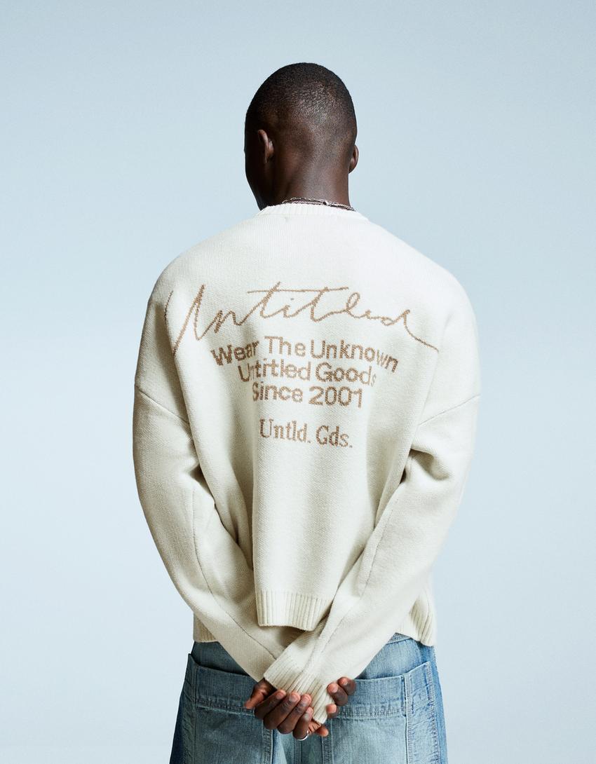 Jacquard-Print-Pullover-Grbrochenes Weiss