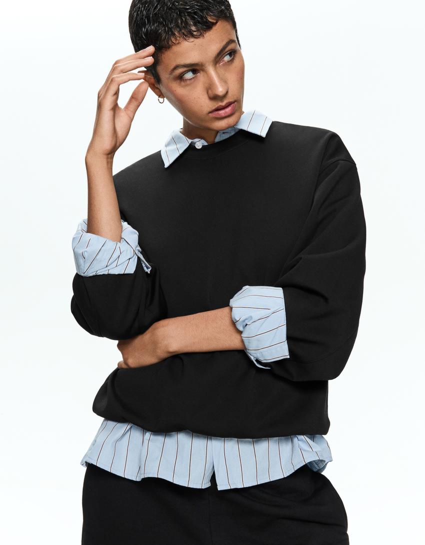 سويت شيرت فضفاض من مزيج مودال ناعم-أسود