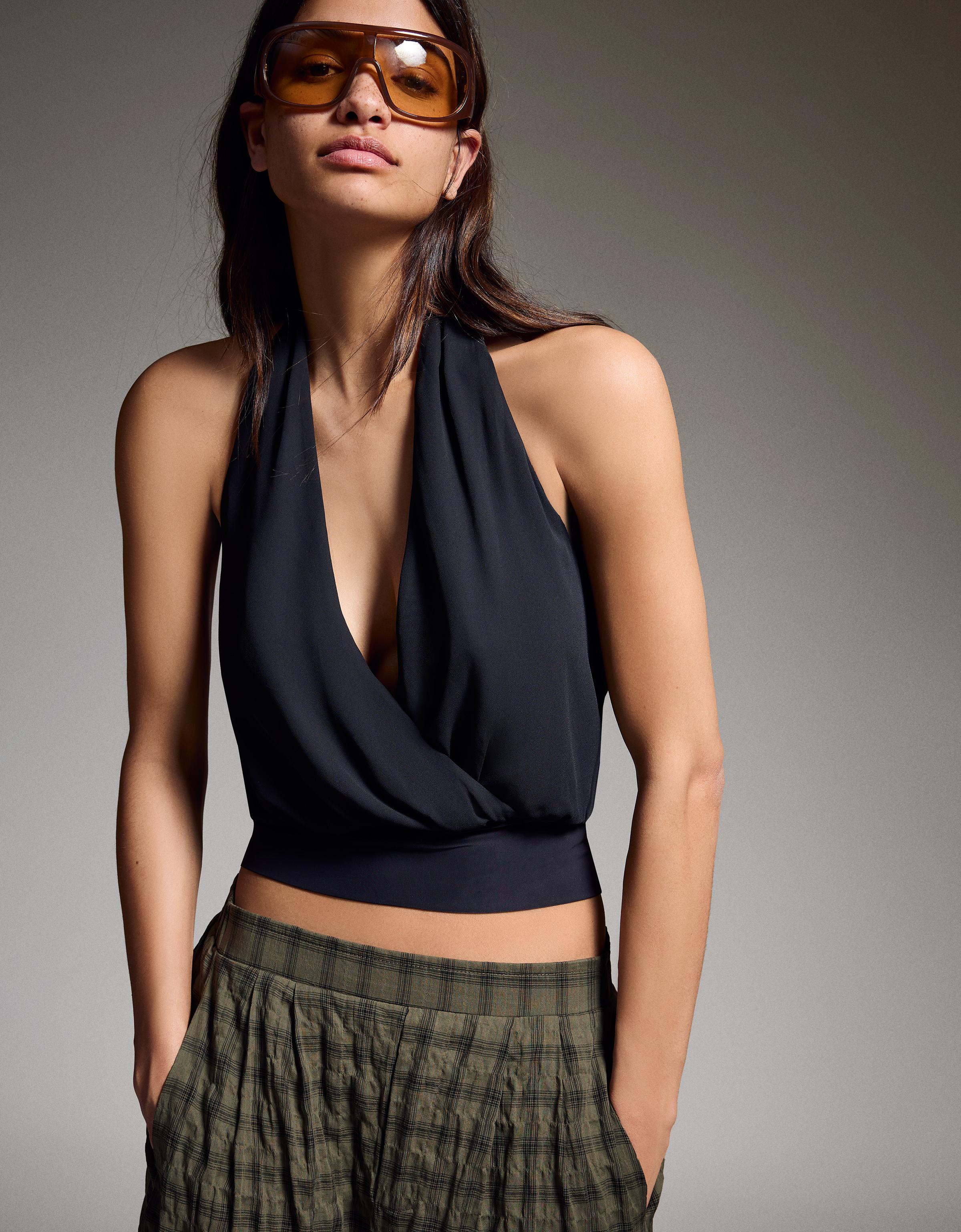 Top Halter Cruzado Mujer Xs Negro