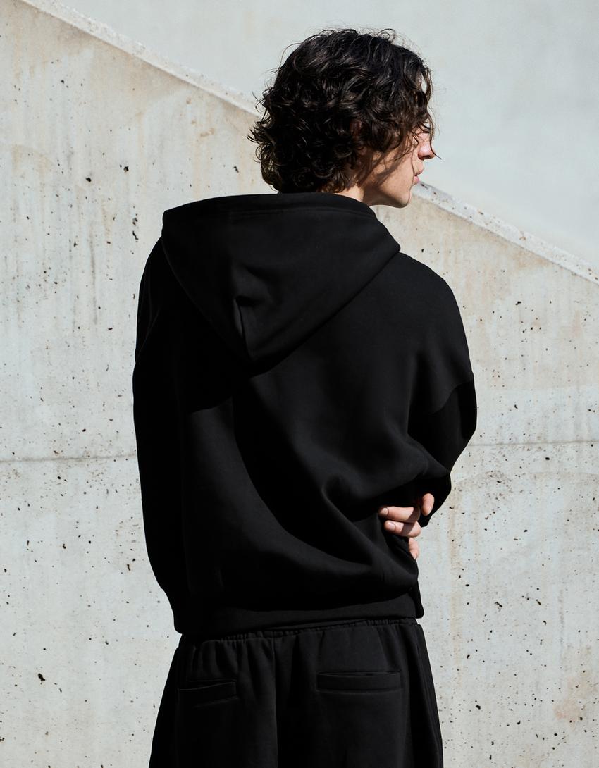 Bluza z kapturem i suwakiem-Czarny