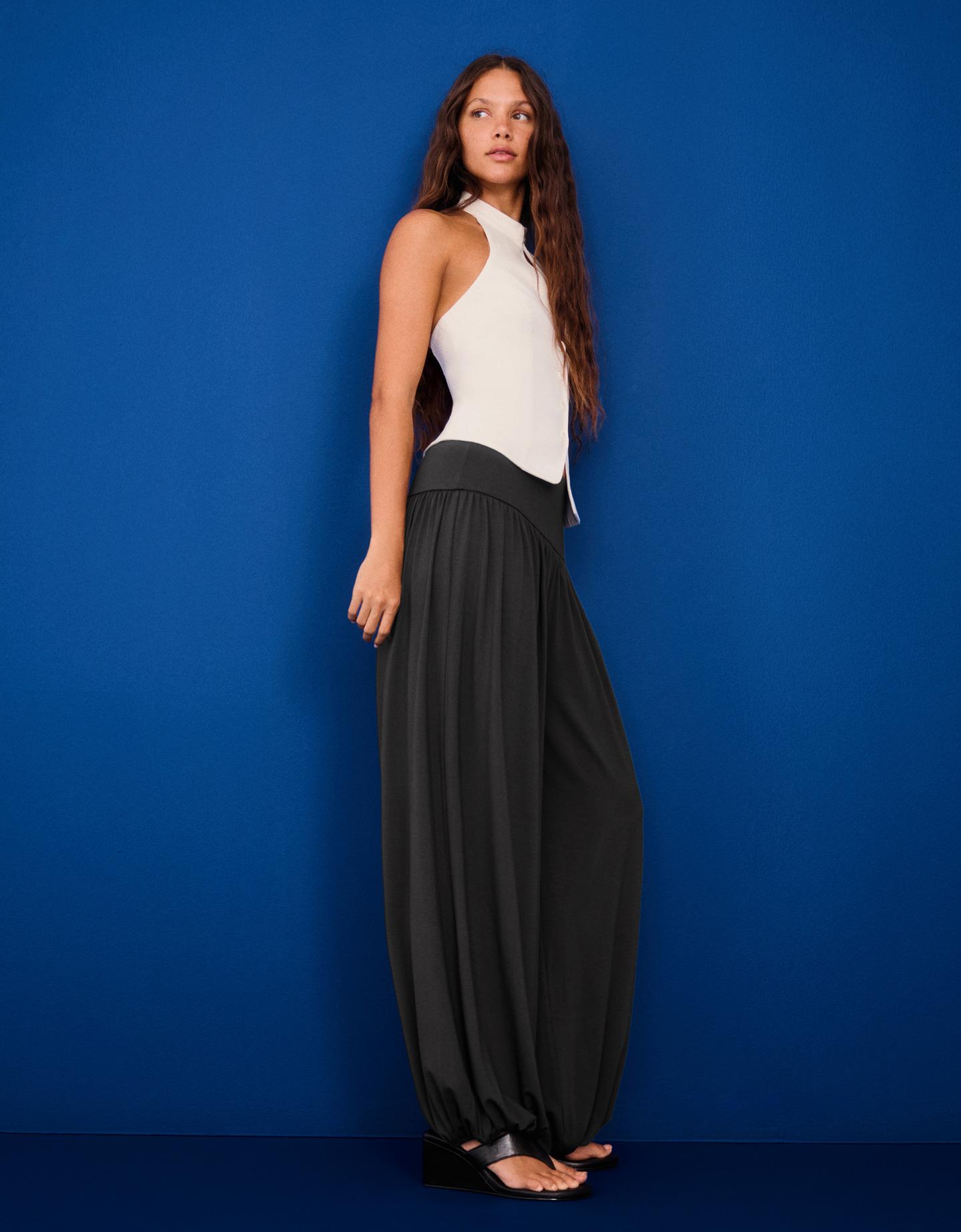 Bershka Pantalón Balloon Fajín Mujer Gris