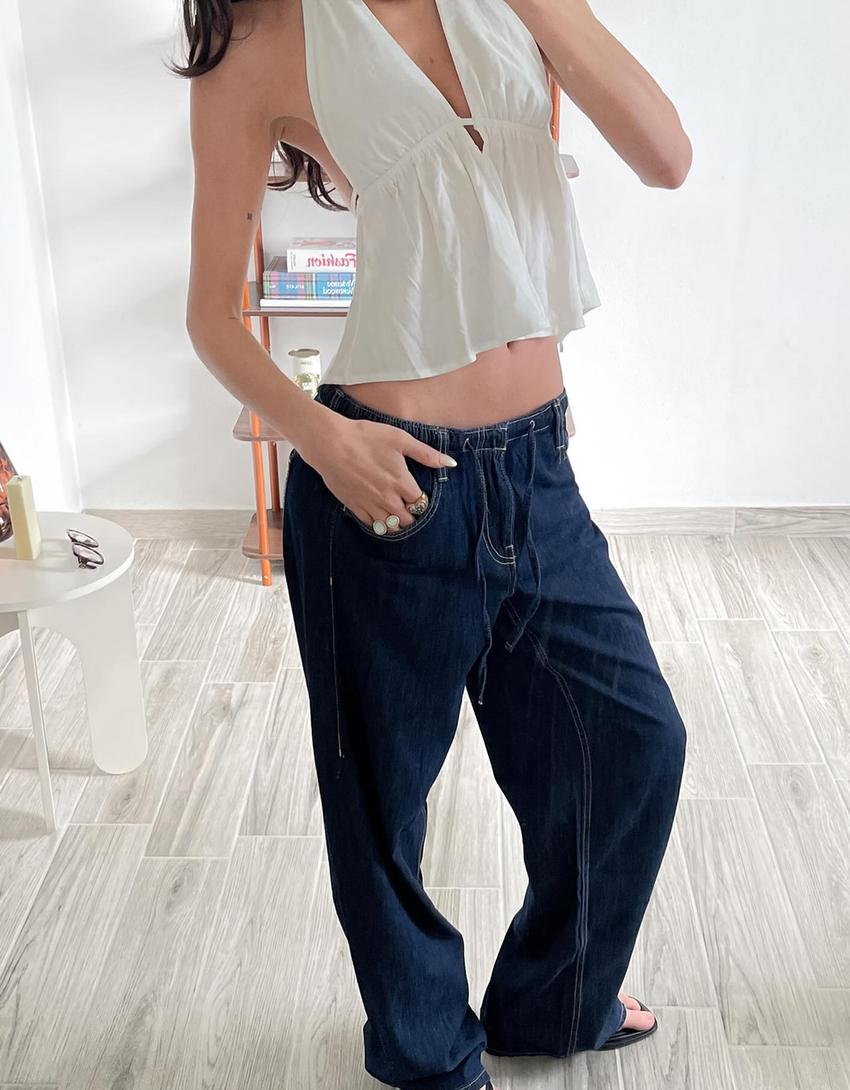 Lichtgewicht wide leg jeans-Marineblau-3