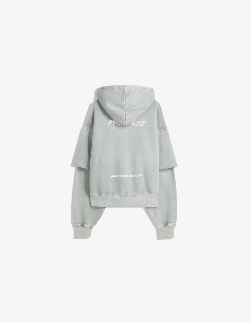 Double-sleeve print hoodie-Grey-5