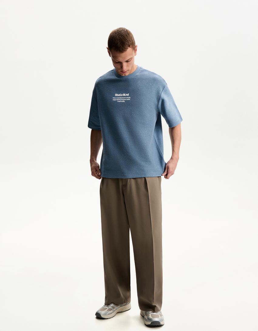 T-Shirt aus Plüschgewebe mit Print-Blau-3