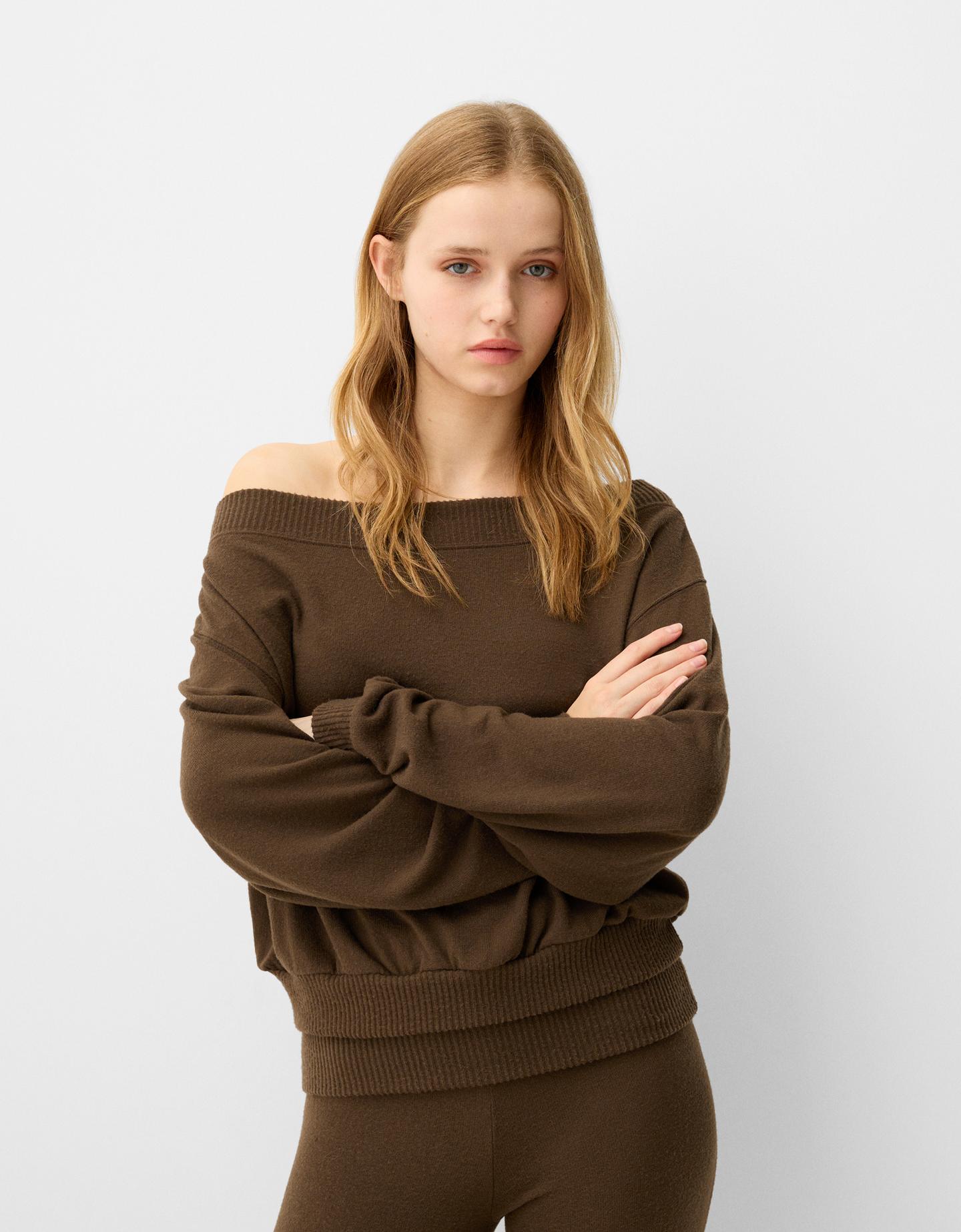 Bershka Jersey Asimétrico Soft Touch Mujer L Marrón